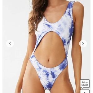 Forever21 Tie-Dye Cutout One-Piece Swimsuit NEW